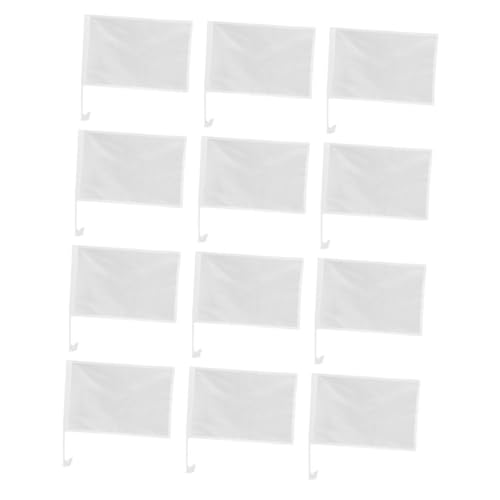 BCOATH 12 Stück Teiliges Weiße DIY handfahnen Leichte Handliche Auto dekorationsflaggen zum Selbstgestalten Fahnenstäbe Werkzeugfreie Befestigung für Fenster und Events von BCOATH