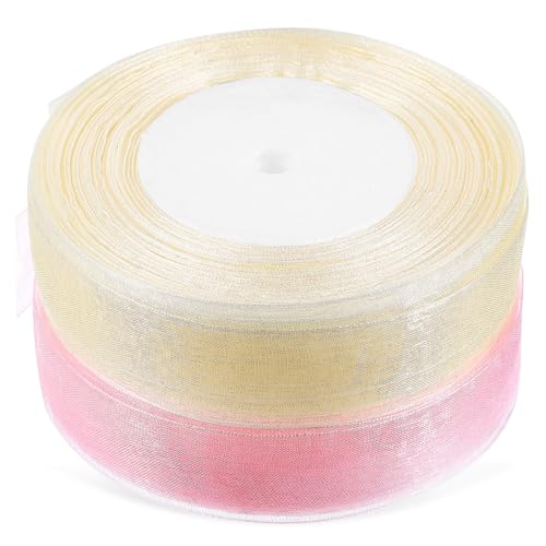 BCOATH 2 Rollen Transparente Geschenkband Organza Bänder Rosé für Geschenkverpackung Blumen und Partydekoration Weiches Reißfestes Polyesterband von BCOATH