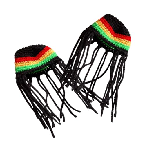 BCOATH 2 Stück Handgefertigtes Gehäkelte Haustier-hüte mit Zöpfen Atmungsaktive Party-Kopfbedeckung für Katzen Hunde Hamster Bequemes Festliches Halloween-kostüm von BCOATH