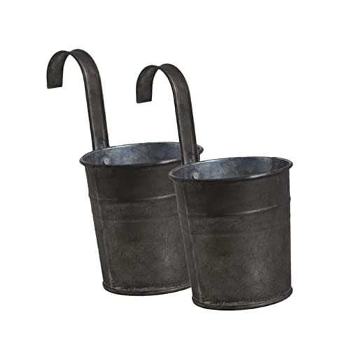 BCOATH 2 Stück Retro Eisen Blumentopf Hängend Robuster Garten Pflanzkübel mit Metallhaken Mittelgroßes Pflanzgefäß für Balkon Terrasse Innen und Außenbereich Wetterbeständig und von BCOATH