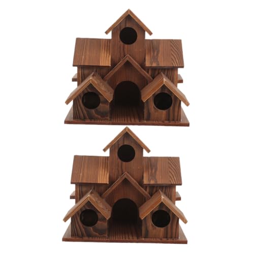 BCOATH 2 Stück Teiliges Rustikales Vogelhaus aus Holz Wetterfestes Nistkasten Futterstelle Nachhaltige Garten-Dekoration für Vogelbeobachtung im Garten und Terrasse von BCOATH