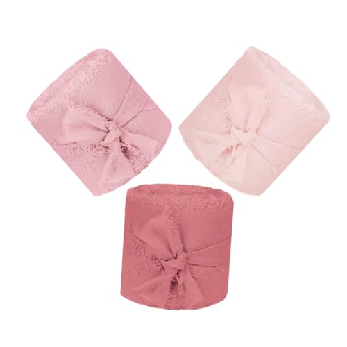 BCOATH 3 Rollen Breites Chiffonband in Rosa Organza Geschenkband mit Fransen Dekoratives Stoffband für Hochzeitssträuße Einladungskarten DIY Geschenkverpackungen und Festliche BCOATH 3 Rollen Breites Chiffonband in Rosa Organza Geschenkband mit Fransen Dekoratives Stoffband für Hochzeitssträuße Einladungskarten DIY Geschenkverpackungen und Festliche von BCOATH