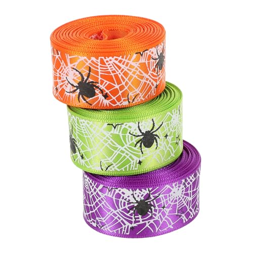 BCOATH 3 Rollen Halloween spinnen netz Geschenkband aus Polyester Buntes Zierband mit Spinnenmotiv für Tischdeko Partyornamente DIY Bastelband Langlebiges Halloween dekor BCOATH 3 Rollen Halloween spinnen netz Geschenkband aus Polyester Buntes Zierband mit Spinnenmotiv für Tischdeko Partyornamente DIY Bastelband Langlebiges Halloween dekor von BCOATH