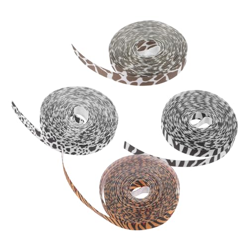 BCOATH 4 Rollen Geschenkband mit Tiermotiven Tiger Giraffe Zebra Kuh Breit pro Robustes Stoffband für DIY Basteln und Geschenkverpackung Farbintensiv und Langlebig von BCOATH