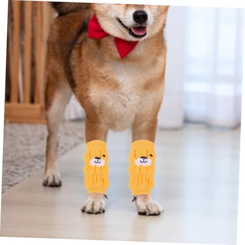 BCOATH 4 Stück Teiliges Anti rutsch Hundesocken Niedlichem Muster Schützende und Warme Beinsocken für Welpen rutschfeste Hundebeinschoner für Drinnen und Draußen von BCOATH