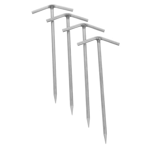 BCOATH 4 Stück Teiliges Edelstahl Zeltpflöcke T-Form Bodennägel Windfest für Camping Zeltdach Strand Garten Stabile Lange Erdanker für Grasland und Outdoor-aktivitäten von BCOATH