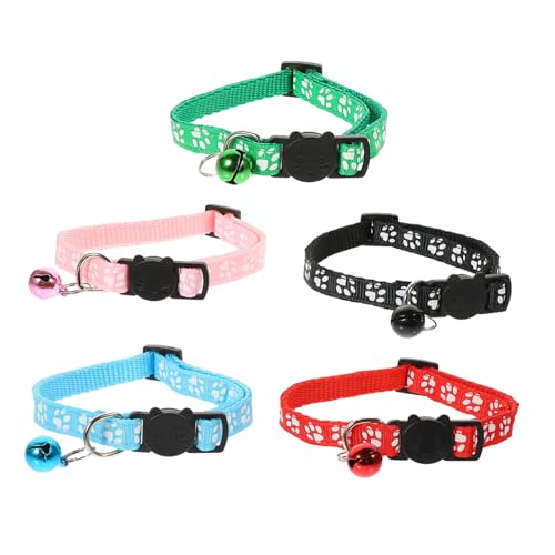 BCOATH 5 Stück Teiliges Katzenhalsband Bunten Pfotenmustern Verstellbare Dekorative Halsketten für Kätzchen Sichere Steckverschlüsse Farbenfrohe Glocken als Haustier schmuck und von BCOATH