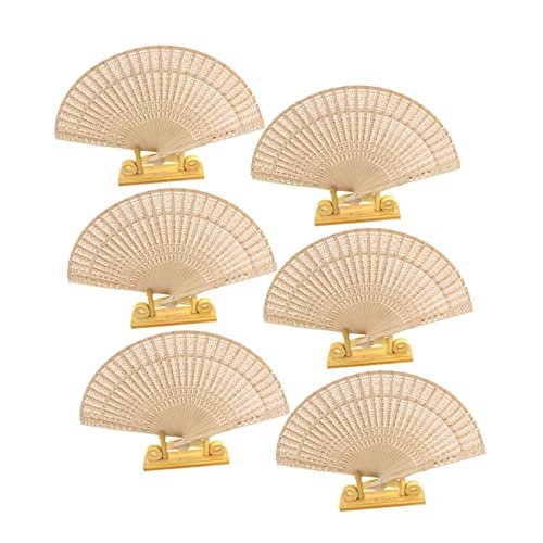 BCOATH 6 Stück Teiliges Vintage Holzfächer mit Filigraner Gravur Faltbarer Handventilator im Klassischen Chinesischen Stil Leichter Duft für Tanz Hochzeit und Sommergebrauch von BCOATH