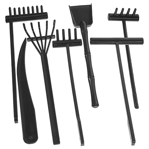 BCOATH 7 Teiliges Zen Garten Harke Set Schwarzes Sandrechen Zubehör Für Meditation Und Entspannung Im Zen Garten 6 Schwarze + 1 Schwarze Vierfußrechen von BCOATH