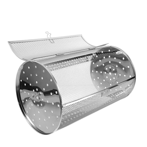 BCOATH Edelstahl Rotierender Grillkorb Drehbar mit Klappbarer Tür für Ofen Rotisserie Gemüse Erdnuss Kastanie Röster Zubehör zum Gleichmäßigen Braten und Grillen von BCOATH