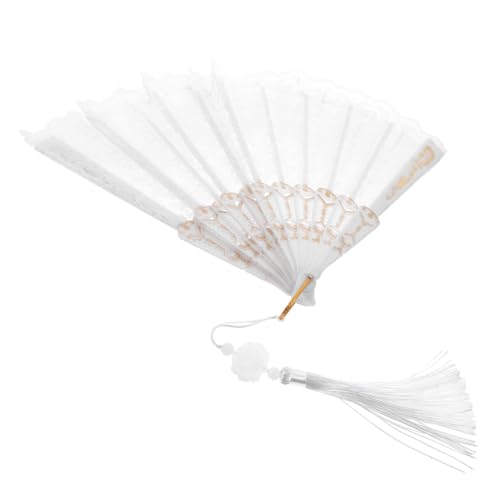 BCOATH Eleganter Handfächer aus Weißer Spitze mit Quaste Faltbarer Chinesischer Vintage-spitzenfächer Tragbarer Leichter Handventilator für Tee-partys Hochzeiten Tanz und DIY von BCOATH