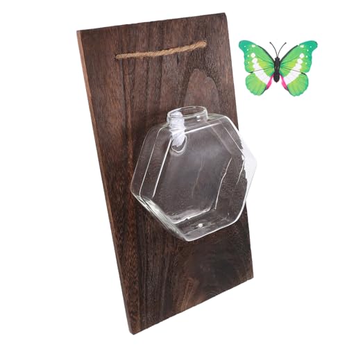 BCOATH Transparente Hängende Hydroponik-glasvase mit Holzplatte Wandpflanzgefäß für Zimmerpflanzen Dekoratives Pflanzgefäß für Büro Wohnräume Leicht und Langlebig Kreatives Wanddekor von BCOATH