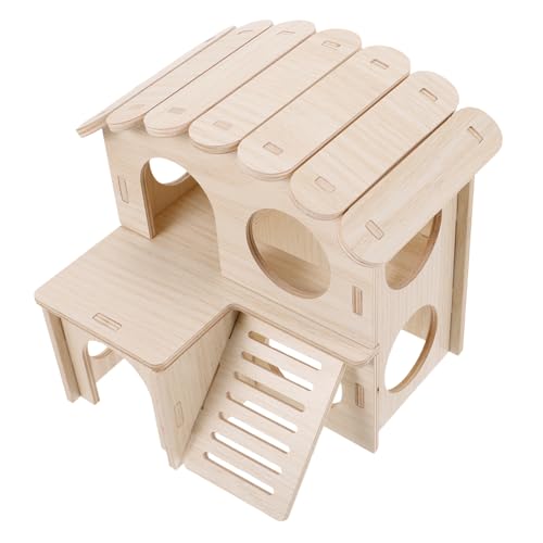 BCOATH Umweltfreundliches Hamsterhaus aus Hochwertigem Holz Doppellagiges Pet Cottage mit Kreativem Treppendesign und Bissfesten Rundfenstern als Spiel und Ruheplatz für Hamster und BCOATH Umweltfreundliches Hamsterhaus aus Hochwertigem Holz Doppellagiges Pet Cottage mit Kreativem Treppendesign und Bissfesten Rundfenstern als Spiel und Ruheplatz für Hamster und von BCOATH