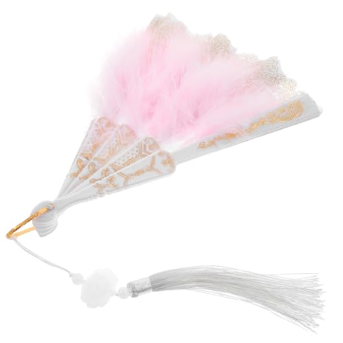 BCOATH Vintage Stil Bestickter Feder-handfächer mit Quaste Leicht und Langlebig Brautfächer für Hochzeit Tanz und Kostüm Stilvoll für Besondere Anlässe von BCOATH