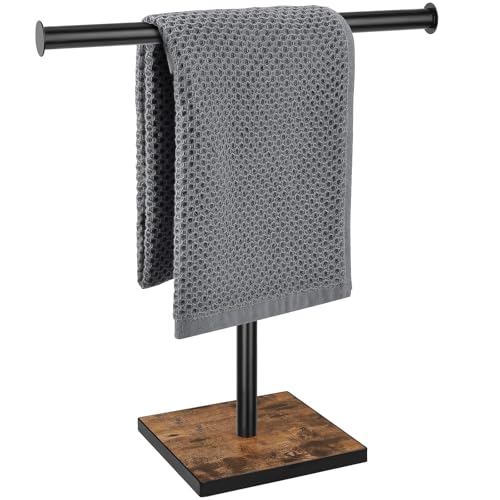 BCOZLUX Handtuchhalter Ständer, Badezimmer Handtuchhalter mit beschwertem Boden, T-Form Stehender Handtuchhalter, Bauernhaus Arbeitsplatte Handtuchständer für Küchentheke, Rustikales Schwarzbraun von BCOZLUX