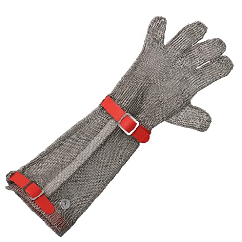 BCPPO Kettenhandschuh Schnittfeste Metallhandschuhe, Sicherheitsarbeitshandschuhe for Metzger, Armschutzhandschuhe mit Kunststoffhandschlaufen (Color : Arm Length 15cm, Size : 1PCS/M) von BCPPO