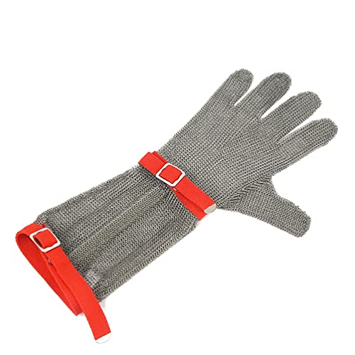 BCPPO Kettenhandschuh Schnittfeste Metallhandschuhe Mit Langem Arm, Arbeitshandschuhe for Küchenchefs, Metzger, Holzarbeiter, Verstellbare Nylon-Handschlaufe/Langer Arm von BCPPO