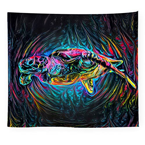 BCPPO Psychedelic WandtüCher UV-Reaktions-Schwarzlicht-Wandteppich, Psychedelische Schildkröten-Wandteppich-Neonposter, Hochauflösend bedruckter Polyester-Wandteppich (Size : 230X180CM/91 LX70 W) von BCPPO