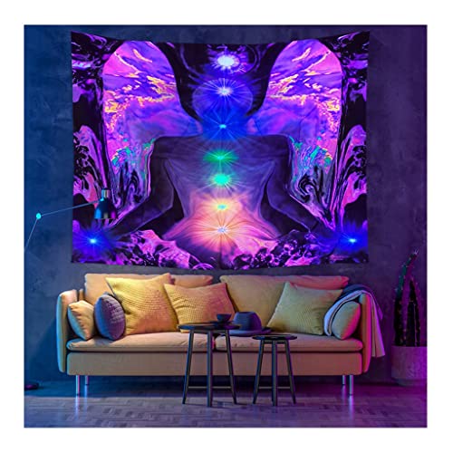 Psychedelic WandtüCher UV-reaktiver Schwarzlicht-Wandteppich, Geflügelter Psychedelischer Wandteppich Mit Sieben Chakras, Yoga-Meditations-Teezimmer-Wandbehang-Plakat ( Size : 200X150CM/79"LX59"W ) von BCPPO