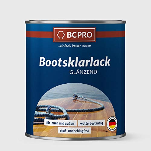 BCPRO Bootsklarlack, farblos PU-verstärkt, glänzender Klarlack, 2,5L, Holzlack, Bootslack, Bootsfarbe, für Boot Parkett Treppen Theken Gartenmöbel, wasserfest, hochelastisch, extrem belastbar von BCPRO