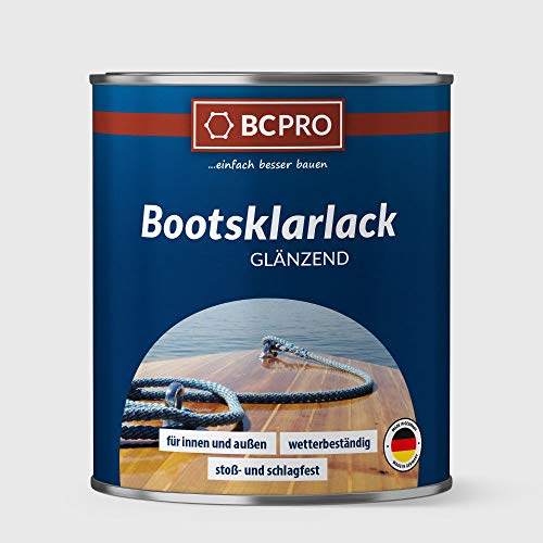 BCPRO Bootsklarlack, farblos PU-verstärkt, glänzender Klarlack, 750ml, Holzlack, Bootslack, Bootsfarbe, für Boot Parkett Treppen Theken Gartenmöbel, wasserfest, hochelastisch, extrem belastbar von BCPRO