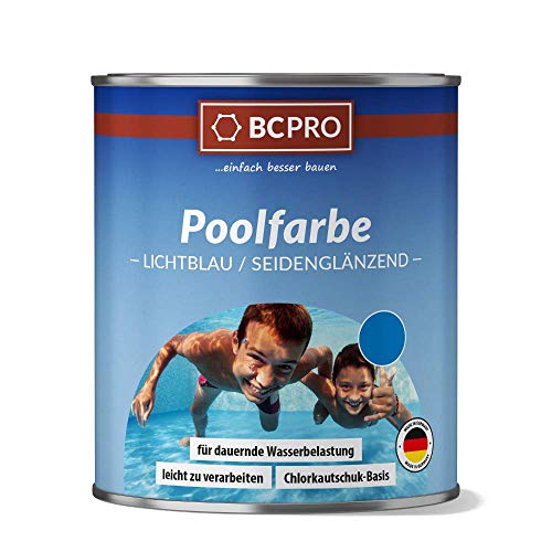 BCPRO Poolfarbe universelle Schwimmbadfarbe Teichfarbe | 2,5L | lichtblau - Schwimmbeckenfarbe für Becken, Brunnen, Pool aus Beton, Kunststoff, grundiertem Metall | seidenglänzend schnelltrocknend von BCPRO