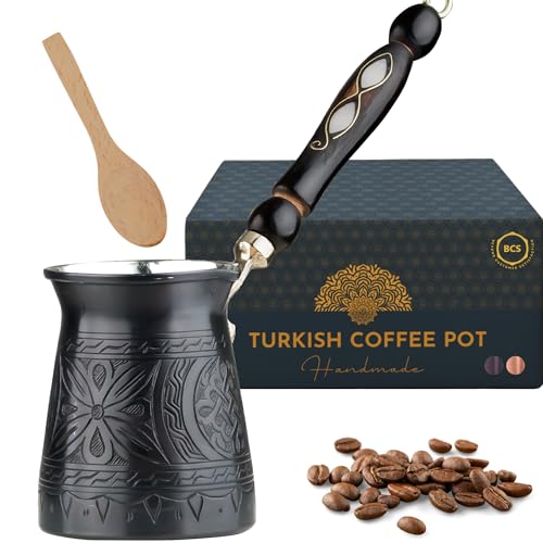 BCS Cezve Ibrik Briki Kaffeemaschine mit Holzgriff, Kupfer, türkisch, griechisch, arabisch, 340 ml von BCS