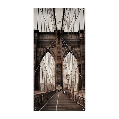 Foto von Brooklyn Bridge Türabdeckung Frühling Sommer hängende Flagge Veranda Schild Outdoor saisonale Urlaub Hof Dekor für Haustür und Veranda von BCSRVCE