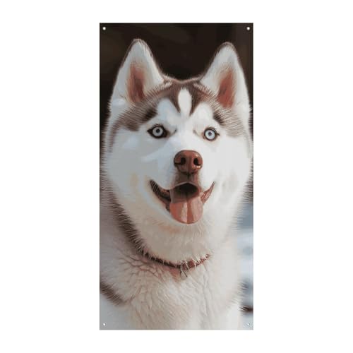 Husky Piquant Hundetürabdeckung Frühling Sommer hängende Flagge Veranda Schild Outdoor saisonal Urlaub Hof Dekor für Haustür und Veranda von BCSRVCE