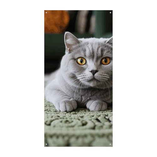 Katze auf Teppich Türabdeckung Frühling Sommer hängende Flagge Veranda Schild Outdoor saisonal Urlaub Hof Dekor für Haustür und Veranda von BCSRVCE