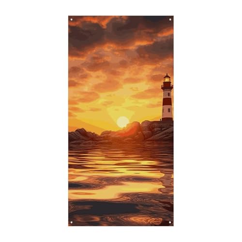 Sea Lighthouse in Sunset Door Cover Spring Summer Hanging Flag Veranda Sign Outdoor Seasonal Holiday Yard Decor for Haustür und Veranda von BCSRVCE