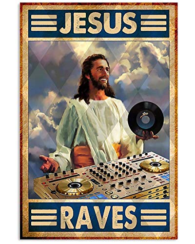 BCTS Metallschild im Vintage-Stil, Motiv: Dj Jesus Raves, 20,3 x 30,5 cm von BCTS