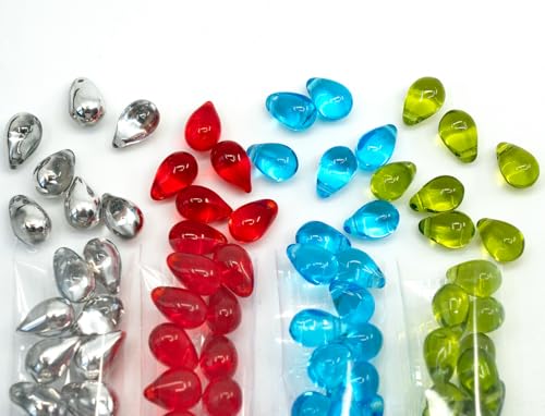 120+ Bead Kit of 6x9mm Pendant Drop Beads - Teardrop Glass Beads for Jewelry Making Set in 4 Bright Distinct Colors: Blue, Red, Olive Green, Half Silver 120+ Bead Kit of 6x9mm Pendant Drop Beads - Teardrop Glass Beads for Jewelry Making Set in 4 Bright Distinct Colors: Blue, Red, Olive Green, Half Silver von BCV Glass