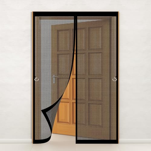 Fliegengitter Tür Magnet 108 x 220 cm Fliegengitter Tür Ohne Bohren Insektenschutz Magnetvorhang Automatisches Schließen Magnetvorhang für Schlafzimmer, Kinderzimmer, Schwarz von BCXDUOMI