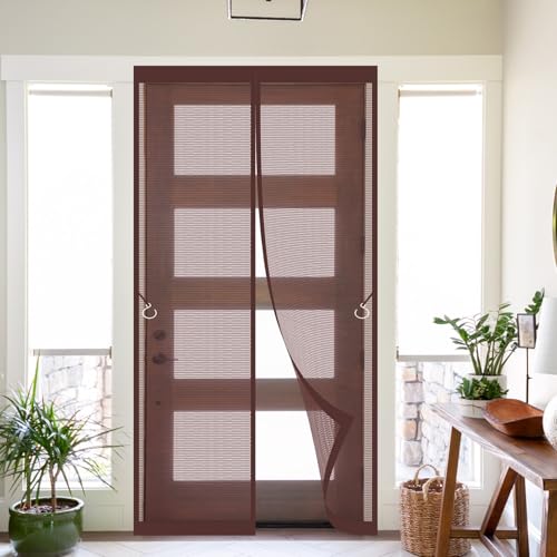 Magnet Fliegengitter Tür 90 x 213 cm Fliegengitter Tür Ohne Bohren Magnetvorhang Insektenschutz Durch Leichte Montage Magnetvorhang für Schlafzimmer, Kinderzimmer, Braun von BCXDUOMI