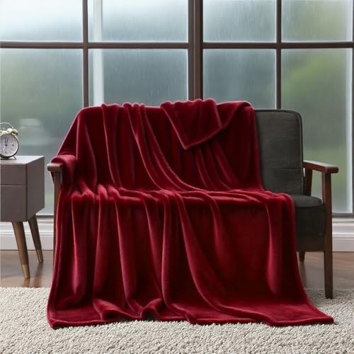 Wohndecke 170 x 170 cm Warm Und Leicht Wohn-Kuscheldecken für Wohnzimmer, Throw Blanket Wide Use, Weinrot von BCXDUOMI