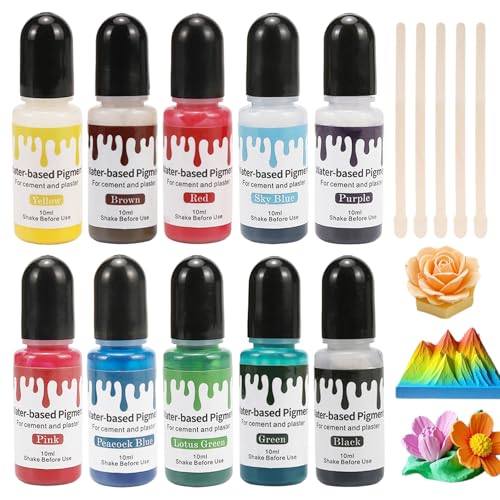 10 Stück Farbpigmente für Gießpulver Beton Gips, 10ml Epoxidharz Farbe, 10 Farben Hochkonzentrierte Farbpigmente Wasserbasis mit 5 Rührstäbchen, Gießpulver Farbe Betonpigmente für Putzbeschichtung DIY 10 Stück Farbpigmente für Gießpulver Beton Gips, 10ml Epoxidharz Farbe, 10 Farben Hochkonzentrierte Farbpigmente Wasserbasis mit 5 Rührstäbchen, Gießpulver Farbe Betonpigmente für Putzbeschichtung DIY von BCYSNR