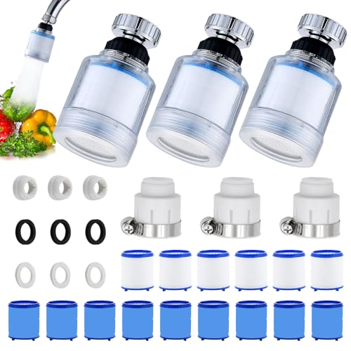 24 Stück Wasserfilter Wasserhahn Set,3pcs 360° Filter Wasserhahn+9PP-Baumwollfilterelement+ 9Antibakterielle Filterelemente+ 3Universelle Schnittstelle Austauschbar Filterelement,für Küvhe,Badezimmer von BCYSNR
