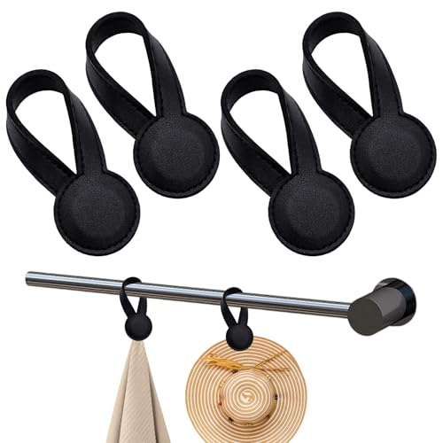 4 Stück Magnet Towel Holder aus Leder, Schwarz Magnet Handtuchhalter aus Leder,Leicht Zugängliche Handtuchklammern, Magnetclip Handtuchclips Tischbefestigung für Badezimmer Küchen und Badezimmerzubehö von BCYSNR