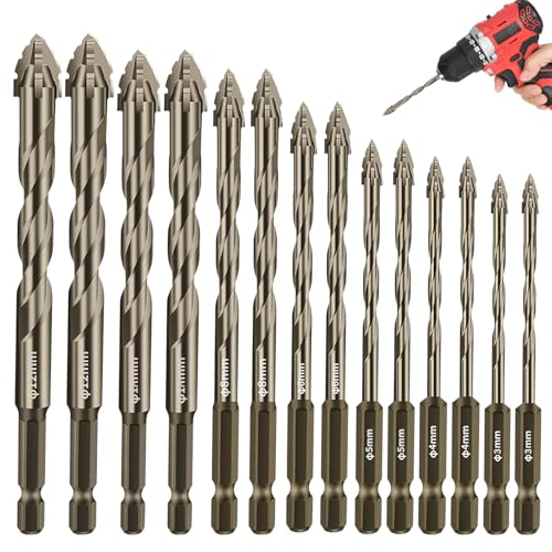 4-Teiliges Exzenterbohrer Set, Bohrer mit 4 Schneiden, Sägezahnbohrer mit 1/4" Sechskantschaft, Hohe Härte für Glas, Keramik, Holz Und Metall(Gelb, 3 Mm/4 Mm/5 Mm/6 Mm/8 Mm/10 Mm/12 Mm) von BCYSNR