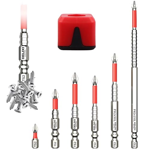 6 Stück Hochmagnetischer Schraubendreher-Bohrer-Bit-Satz, Präziser Anti-Rutsch Phillips Bits mit 1 Stück Magnetisierer, Magnetisch Schraubendreher Bit Satz, Anti-Rutsch Phillips Bits für Elektrobohrer von BCYSNR