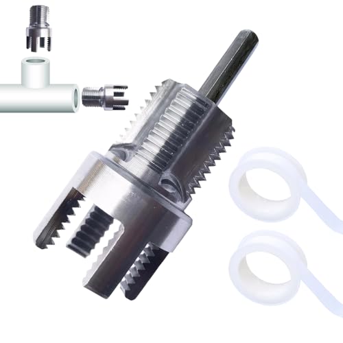 Rohrgewindeschneider, Pipe Threader Kit, Wasserrohr Innengewinde Öffner, PVC Rohr Innengewindeschneider mit 2 Gewindedichtband, Doppelkopf-Design, für Elektrobohrer & Handwerkzeuge, Wiederverwendbares von BCYSNR