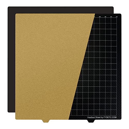 BCZAMD Ender 5 Plus 2022 Build Plate JanusBPS-PET Platform Gold Textured Powder PEI+PET Carbonn Fibree Spring Steel Sheet Heated Bed Surface with Strong Maagnetiic Sticker-377x370mm/14.8x14.5 in von BCZAMD