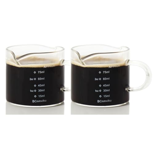 BCnmviku 75ml Messbecher Glas,V-FöRmigem Ausguss Espresso Schnapsgläser Mit Skala,FlüSsig&Trocken Messung MilchkäNnchen FüR Milch,Kaffee,Joghurt(2Stück) von BCnmviku