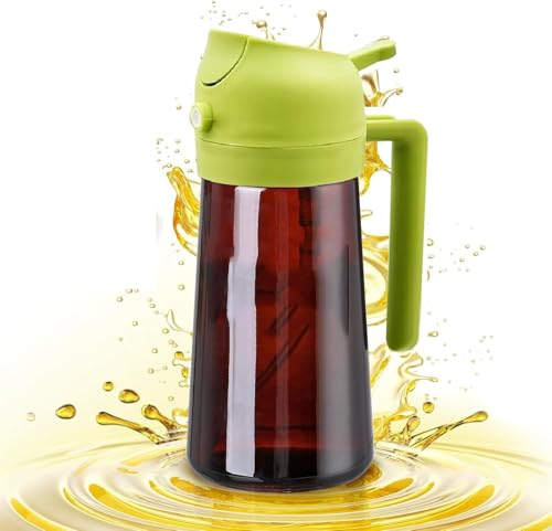 BCnmviku 2 in 1 ölsprüher Für Speiseöl,470ml ölsprüher Glas,Olivenölspender und Öl Sprühflasche Zum Kochen,Grillen,Küche, Heißluftfritteuse,Backen (Red-1) von BCnmviku
