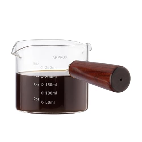 BCnmviku 250ml Espresso Gläser,V-Auslauf Espresso Messbecher,Espressotassen mit Holzgriff füR Kaffee,Latte,Milch,Saft,Tee,Sauce von BCnmviku