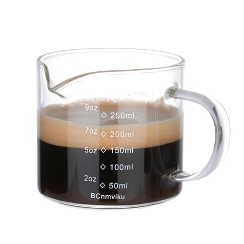 BCnmviku 8.5oz Espresso Gläser,Messbecher Glas mit Skala (oz,ml),Espresso Messbecher mit Griff für Milch,Kaffee,Tee von BCnmviku