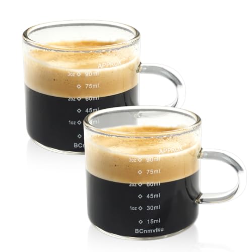 BCnmviku 9cl Espresso Gläser,Espresso Messbecher Mit Griff,Espresso Schnapsglas Mit Doppelskala FüR Kaffee,Milch,Tee (2) von BCnmviku