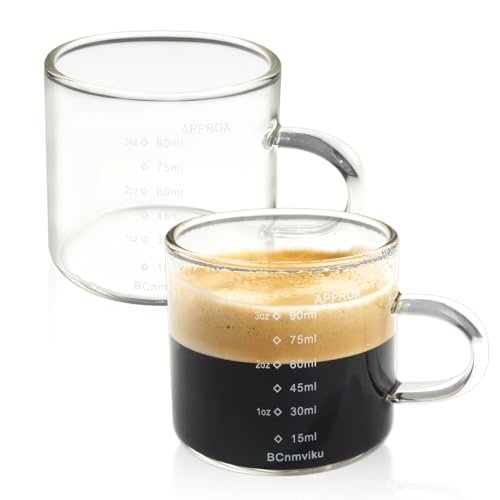 BCnmviku 9cl Espresso Gläser,Espresso Messbecher Mit Griff,Espresso Schnapsglas Mit Doppelskala FüR Kaffee,Milch,Tee (2) von BCnmviku