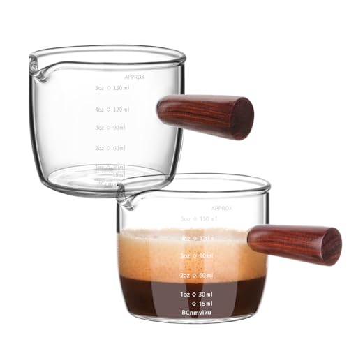 BCnmviku Espresso-Schnapsglas, 150 ml, Dreifach-Krug, Barista-Ausgießer mit Holzgriff, 2 Stück von BCnmviku